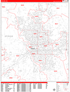 Spokane  Wall Map Red Line Style