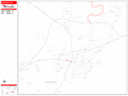 Suffolk Wall Map Red Line Style