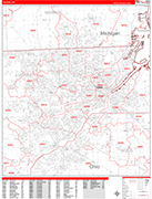 Toledo  Wall Map Red Line Style