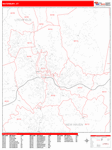 Waterbury  Wall Map Red Line Style