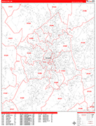 Worcester  Wall Map Red Line Style