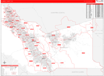 Alameda County Wall Map Red Line Style