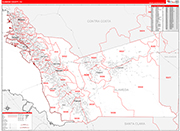 Alameda County Wall Map Red Line Style