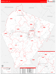 Albemarle County Wall Map Red Line Style