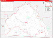 Allen County Wall Map Red Line Style