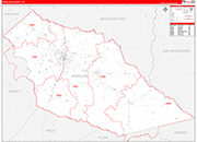 Angelina County Wall Map Red Line Style