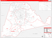 Ascension County Wall Map Red Line Style