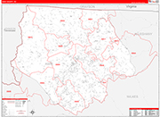 Ashe County Wall Map Red Line Style