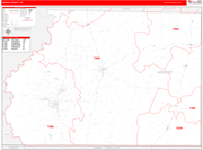 Ashley County Wall Map Red Line Style