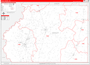 Ashley County Wall Map Red Line Style