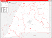 Attala County Wall Map Red Line Style