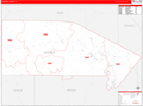 Bandera County Wall Map Red Line Style