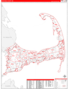 Barnstable Wall Map Red Line Style