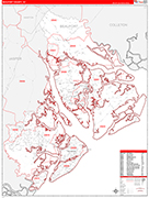 Beaufort County Wall Map Red Line Style