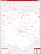 Bedford Wall Map Red Line Style