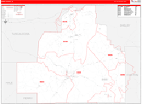 Bibb County Wall Map Red Line Style