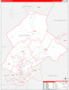 Botetourt County Wall Map Red Line Style