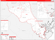Bryan County Wall Map Red Line Style