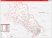 Bucks Wall Map Red Line Style