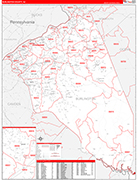 Burlington County Wall Map Red Line Style