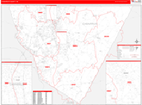 Cabarrus County Wall Map Red Line Style