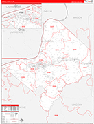 Cabell County Wall Map Red Line Style