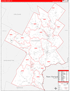 Caledonia County Wall Map Red Line Style