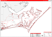 Carteret County Wall Map Red Line Style