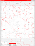 Cedar County Wall Map Red Line Style