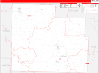 Cedar County Wall Map Red Line Style