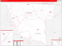 Cherokee County Wall Map Red Line Style