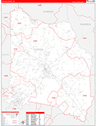 Coffee County Wall Map Red Line Style