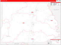 Copiah County Wall Map Red Line Style
