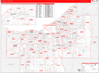 Cuyahoga County Wall Map Red Line Style