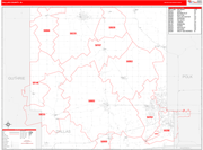 Dallas County Wall Map Red Line Style