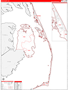 Dare County Wall Map Red Line Style
