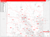 Denton County Wall Map Red Line Style