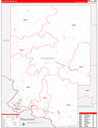 Dickinson County Wall Map Red Line Style