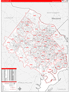 Fairfax County Wall Map Red Line Style