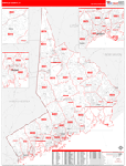 Fairfield County Wall Map Red Line Style