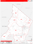 Frederick County Wall Map Red Line Style