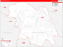 Fredericksburg County Wall Map Red Line Style