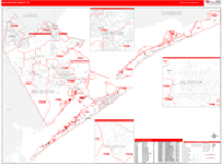 Galveston Wall Map Red Line Style