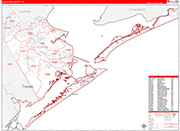 Galveston County Wall Map Red Line Style