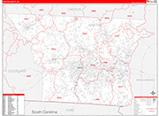Gaston County Wall Map Red Line Style
