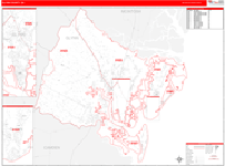 Glynn County Wall Map Red Line Style