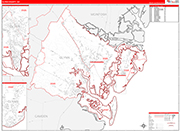 Glynn County Wall Map Red Line Style