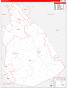 Green County Wall Map Red Line Style