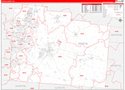 Greene County Wall Map Red Line Style