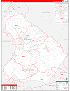 Greenwood County Wall Map Red Line Style